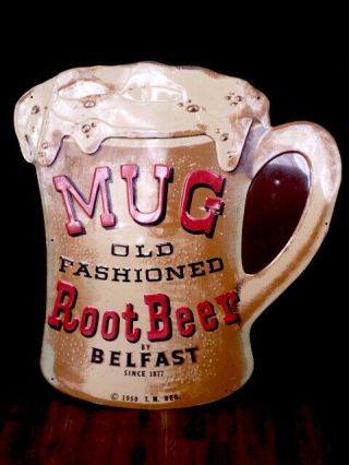 Vintage 1950 Mug Root Beer By Belfast Since 1877 Large Tin Sign C&p Signs M - 134