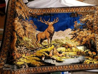 Vintage Deer Tapestry,  Large 72 " X 48 " Wall Hanging,  Wildlife Nature Setting