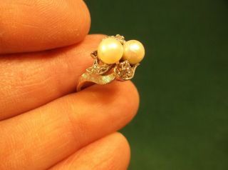 Gorgeous Vtg Antique Art Deco Era 14k White Gold,  Pearl & Diamond Wedding? Ring