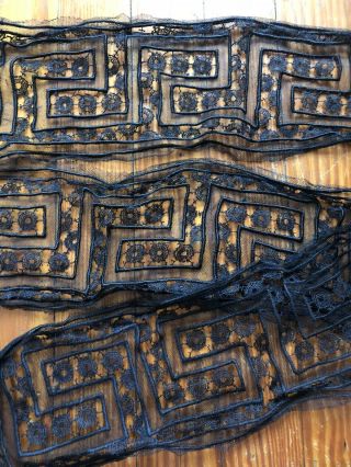 Antique Victorian French Silk Embroidered Lace Trim Over 2 Continuous Yards