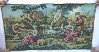 Antique Woven French Victorian Tapestry 20x38 " Birdcage Musicians