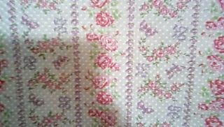 Vtg.  Flocked Swiss Dot Fabric 44 x 108 Floral Cabbage Roses Lavender Butterfly 2