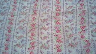 Vtg.  Flocked Swiss Dot Fabric 44 x 108 Floral Cabbage Roses Lavender Butterfly 3