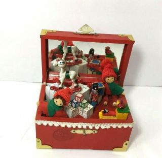 Vintage Music Box Wind - Up Red Wooden Toys Christmas Decorative