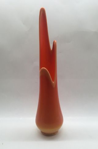 Mid Century Modern Orange Glass Vase Le Smith Opaque Amberina 13”