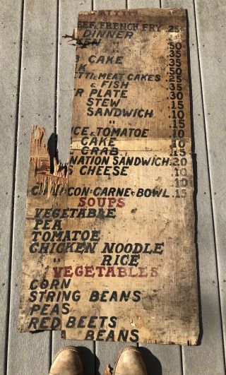 Antique 1920s 30s Wood Sign Food Menu Seafood Restaurant Aafa Hand Painted Early