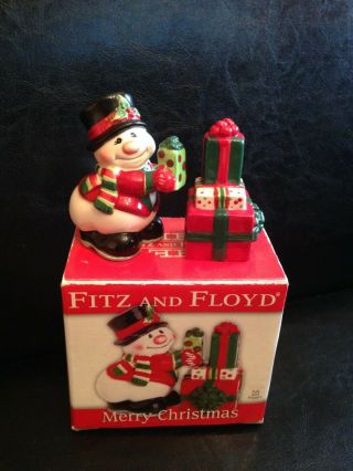 Mib Fitz And Floyd Holiday Snowman & Christmas Presents Salt And Pepper Shakers