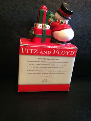 MIB FITZ AND FLOYD HOLIDAY SNOWMAN & CHRISTMAS PRESENTS SALT AND PEPPER SHAKERS 3