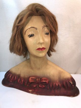 Vtg 1920 - 30’s Art Deco Lamoureux Nyc Store Display Woman Mannequin Bust Head