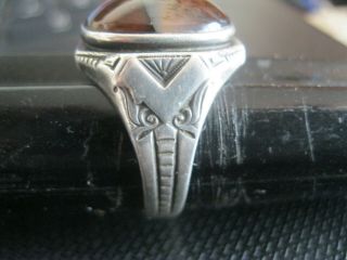 Vintage Bold Designer Signed Fine Sterling Silver 925 Mens Ring W.  Stone 11