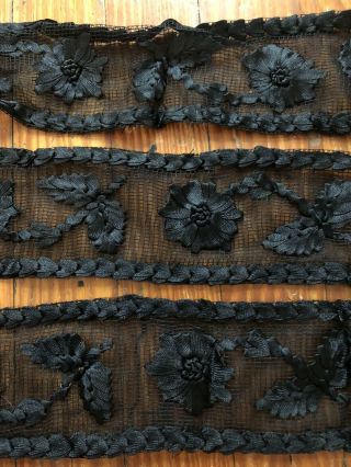 Antique Victorian French Handmade Silk Lace Trim Over 3 Continuous Yards