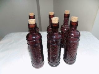Art Deco Set Of 6 Perfume Oil Bottles In Violet Glass With Stunning Engravings