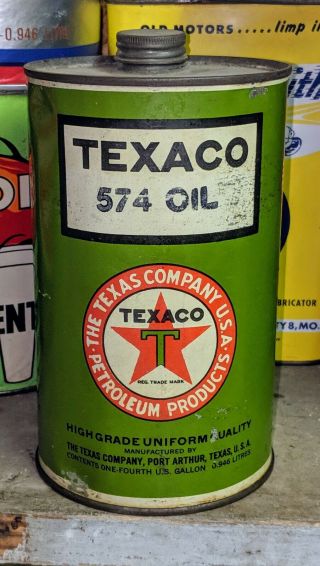 Texaco 574 Empty Quart Motor Oil Can Metal The Texas Company