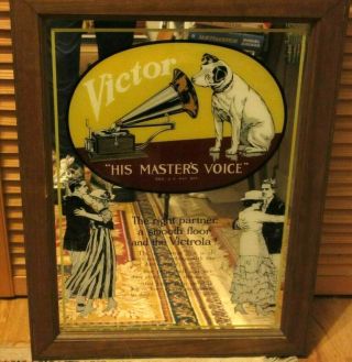 Vintage Rca Victor His Masters Voice Mirror In Frame