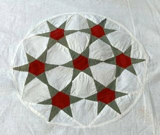Antique C 1890 - 1900 7 Sisters Star Quilt Top Pc Red Green