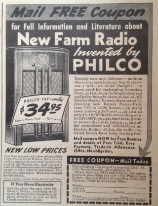 1938 Ad (xe24) Philco Radio & Television Co.  Phil. ,  Pa.  Philco Farm Radio
