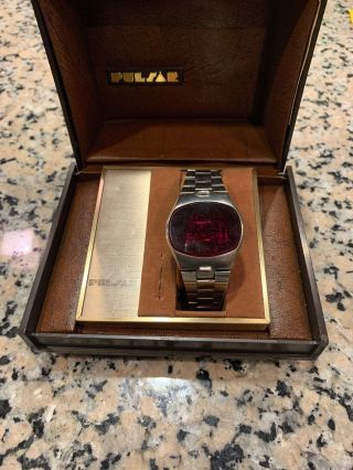 Vintage Pulsar Time Computer P4 " Big Time " Led Digital Watch With Case (needs Bat