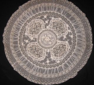 Antique Normandy Lace Table Centerpiece Doily 24 " Diameter Hand Embroidery