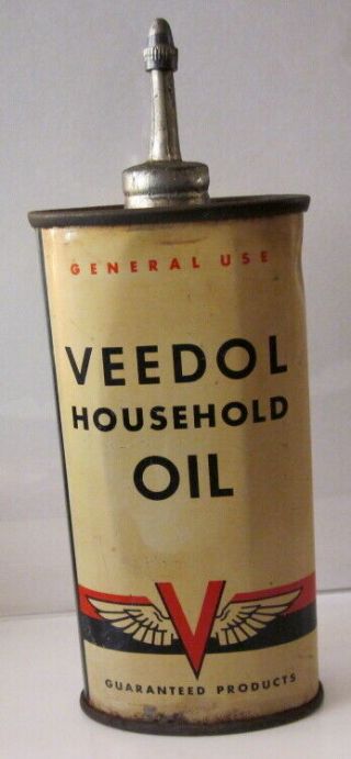 Early Vintage Veedol Household Oil Oval Lead Top 4 Oz Handy Oiler Tin Flying A