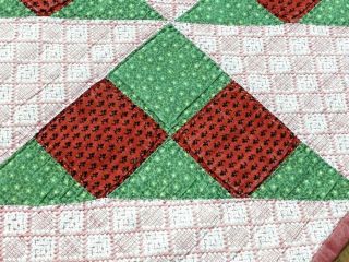 Red Green c 1890 - 1900 Jacobs Ladder TABLE Quilt Antique Runner 36 x 14 2