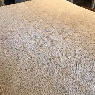 Vintage Crochet Bedspread Bed Coverlet Ivory Cream King Size 92 X 98 Handmade