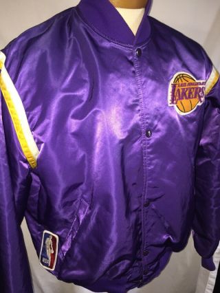 LA Los Angeles Lakers Starter Vintage Satin Quilted Bomber Jacket Men ' s Size XL 2