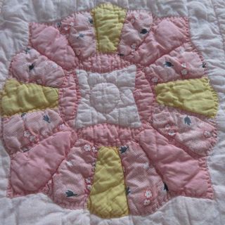 Pretty Vintage Cottage CRIB QUILT or Table Runner PINK Yellow 36x21 2