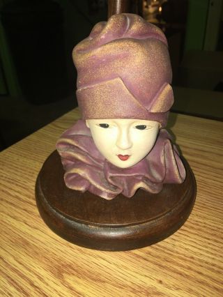 Antique Art Deco Boudoir Doll Head Hat Stand Wood & Porcelain Palcek 2