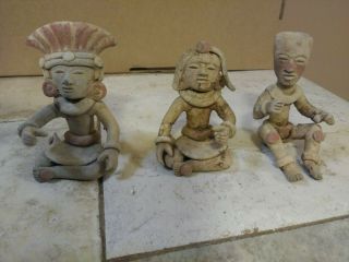 Vintage Hand Made Mexican Aztec Mayan Clay Pottery Figurines