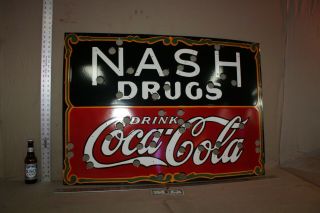 Scarce Drink Coca Cola Nash Drugs Soda Pop Porcelain Metal Neon Sign Skin Gas