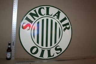Rare 30 " Sinclair Service Oils Gasoline Station 2 - Sided Porcelain Metal Sign