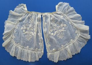 A Victorian Muslin Apron With Hand Embroidered Panels