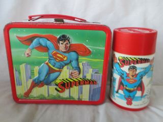 Vintage Superman Metal Lunchbox & Thermos 1978 Aladdin Christopher Reeve Movie