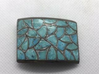 Vintage Small Turquoise & Silver Inlay Belt Buckle