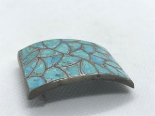 Vintage Small Turquoise & Silver Inlay Belt Buckle 2