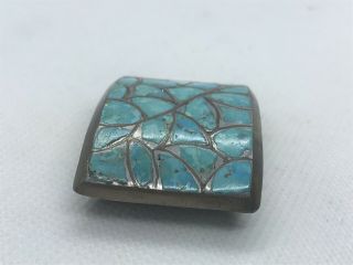 Vintage Small Turquoise & Silver Inlay Belt Buckle 3