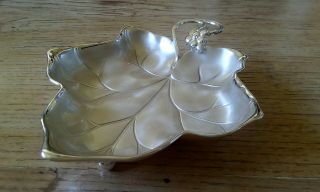 WMF Silver Plated Fruit/Pin Dish Art Nouveau Style Leaf Shaped Stamped & Sticker 3