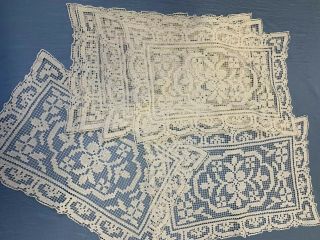 Antique Filet Lace Crochet Placemats Handmade Set Of 6