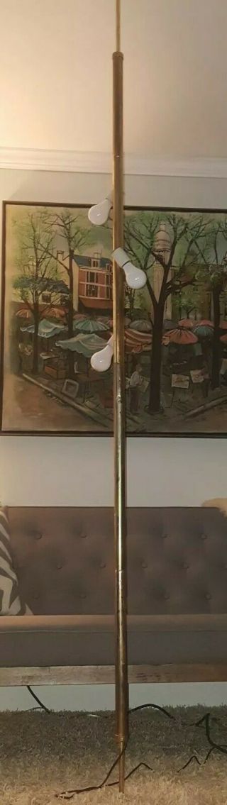 Vintage Mid Century Brass Retro Floor To Ceiling Tension Pole Lamp