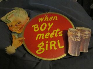 Vintage Coca - Cola When Boy Meets Girl Cardboard Ad Sign