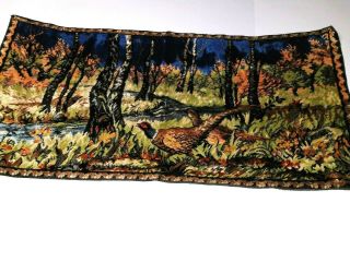 Vintage Velvet Tapestry Pheasants Rug Wall Hanging 20 " X 40 " Made In Italy
