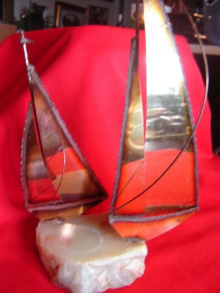 metal sail boats in stone desk top sailing nautical sailing masts MCM Art Desk 2
