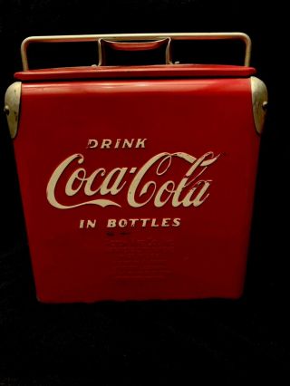 Vintage (1950s) Classic Red Metal Coca Cola Ice Chest Cooler.