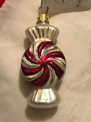 Vintage Glass Christopher Radko “petite Sweet” Peppermint Candy Ornament