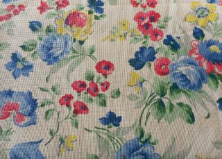 Antique Vintage Cottage Roses Floral Cotton Fabric Yellow Blue Pink Green