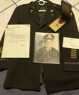 Rare Ww2 Us Bronze Star Medal Named,  Papers,  Jacket/photo In Vg