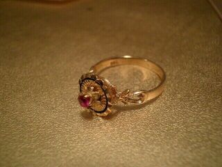 Antique Solid 18k Yellow Gold And Ruby Ring Size 5.  25