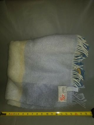 Vintage Finland 100 Wool Blanket Kutomo Blue 51 " X 67 " Barker Textile Top Notch