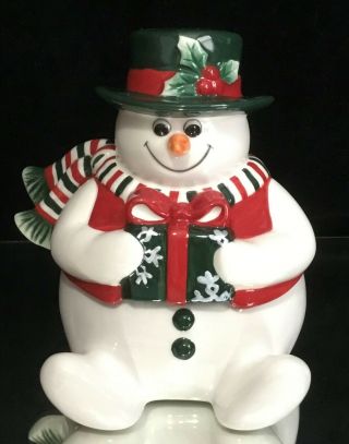 Fitz And Floyd Holiday Lidded Snowman 6 " Candy Jar Retired 2003