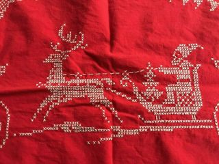 Swedish vintage 1940 embroidery table cloth,  Father Christmas out in his sleigh 3
